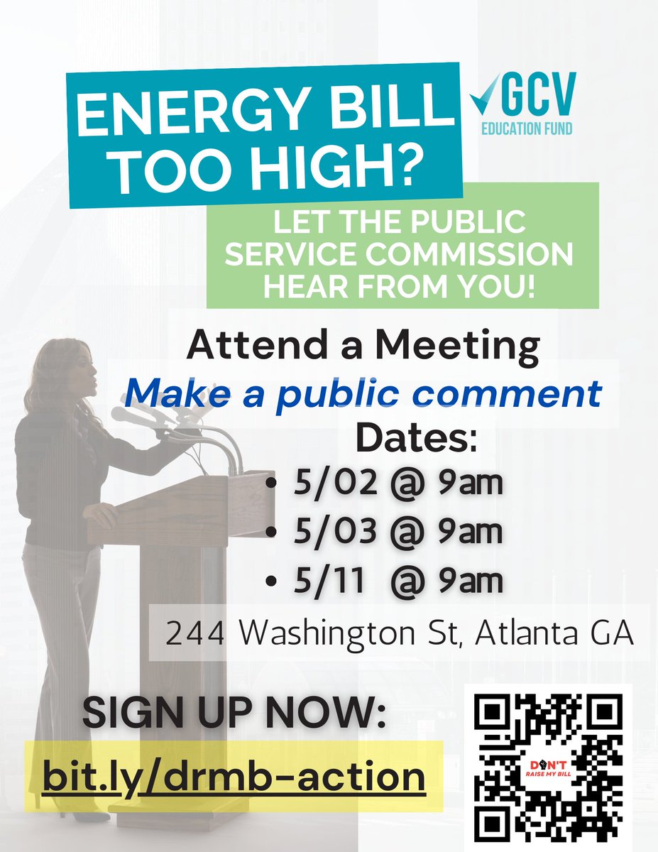 gcvedfund's tweet photo. The Georgia Public Service Commission didn’t listen to the people at all and will raise our Georgia Power bills by ~$16 per month over the next 3 years. Join us and tell the PSC no more! SIGN UP: https://t.co/qGnfIXqhsI https://t.co/8IwI3G4UjE