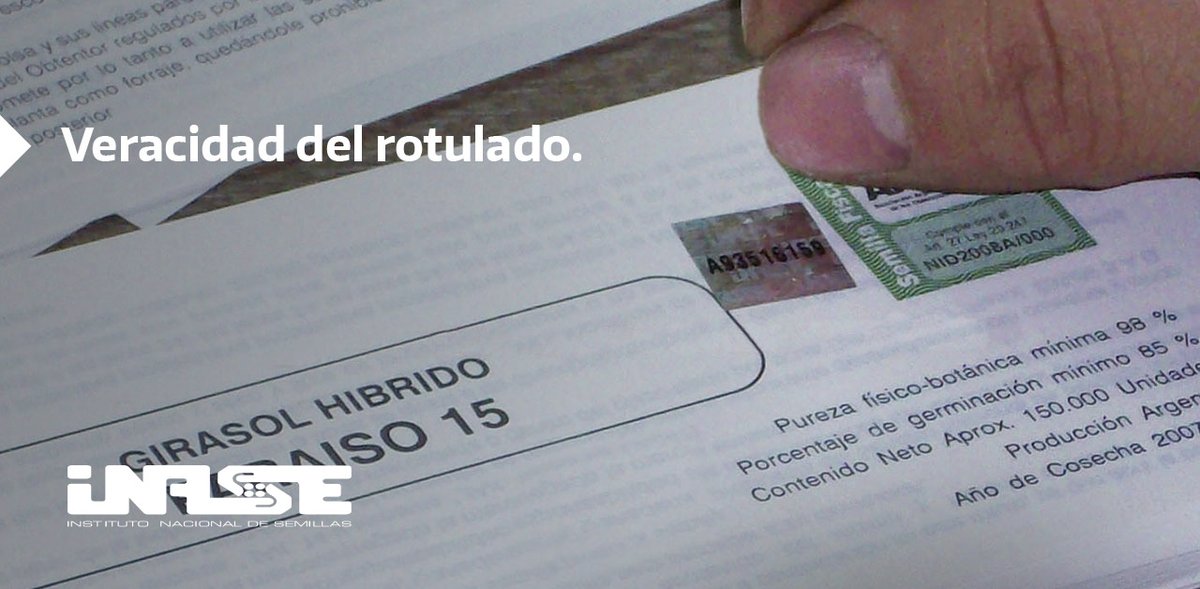 inaseargentina's tweet photo. ✅ El #rotulado garantiza al productor la información de la semilla. Si detectás falsedad en las especificaciones declaradas en los rótulos de los envases, podés denunciarlo ante el #INASE.
Más información en: https://t.co/niCHZG3Kme https://t.co/XW6UsQwneb