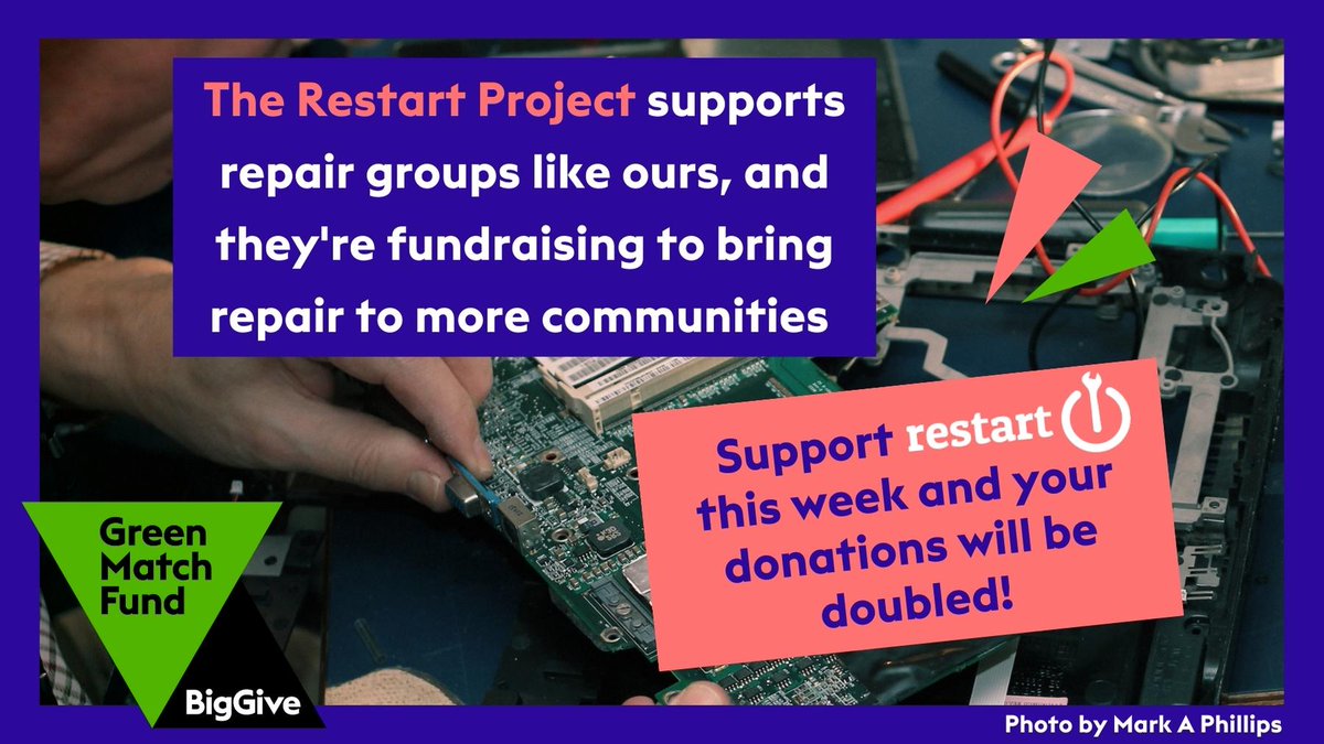 Want to increase our chances of getting things repaired? 
@restartproject are fundraising! From 22nd - 27th April @BigGive #GreenMatchFund will match your donation. 
Double the donation = double the impact! 

Link here: tinyurl.com/crnbiggive
