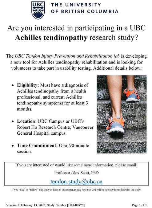 Do you suffer with Achilles tendinopathy? Participate in our research study by emailing tendon.study@ubc.ca #UBC #Research