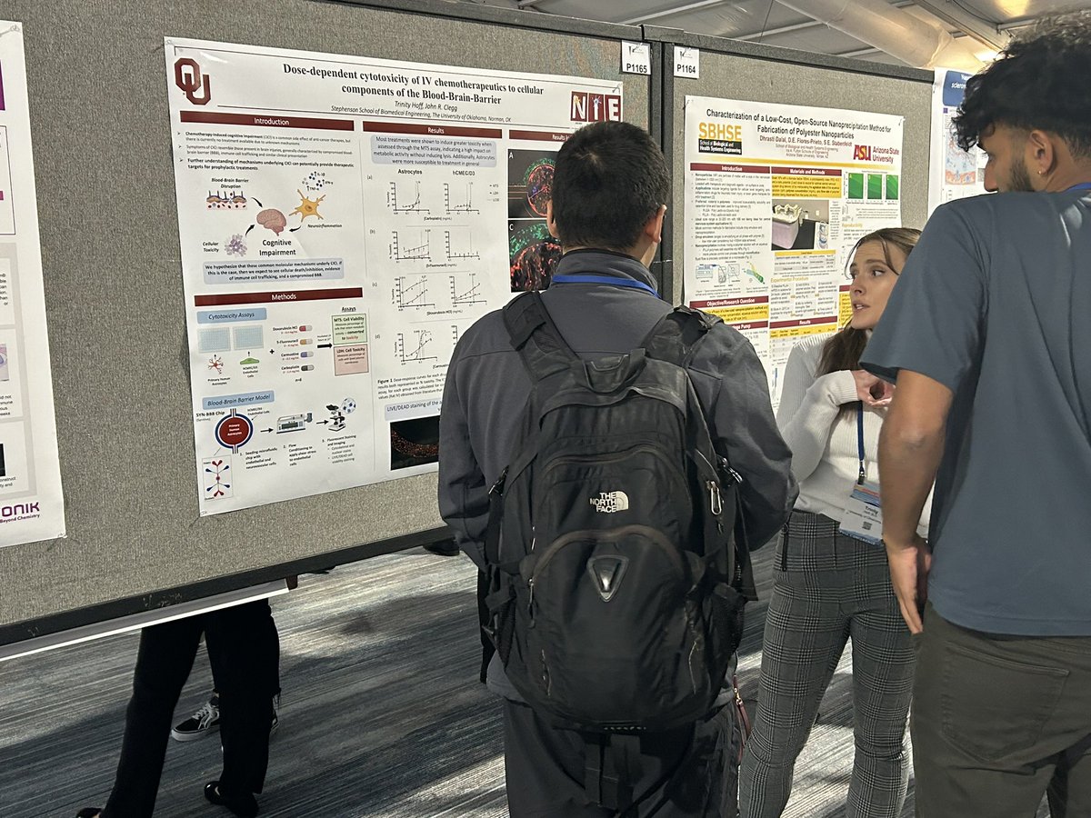 JohnRClegg's tweet photo. Trinity Hoff (MS student @sbme_ou) presented her research on evaluating chemotherapy induced toxicity to BBB components at #SFB2023 last night. Lots of great discussion and suggestions! Her first national meeting poster presentation, congratulations! https://t.co/Gl301ur8Xf