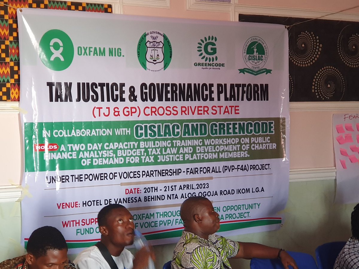 greencode12's tweet photo. GREENCODE- the Host of Tax Justice &amp; Governance Platform in Cross River is training and building Stakeholders on Public Finance with focus on Budget,Analysis, Monitoring &amp; Anti- multiple taxation.
@TaxFoundation @eu_echo 
@CSOHUBAfrica @taxjusticeng 
@UNDPNigeria 
@TaxNetworkUSA1 https://t.co/2bvQCqKiDc