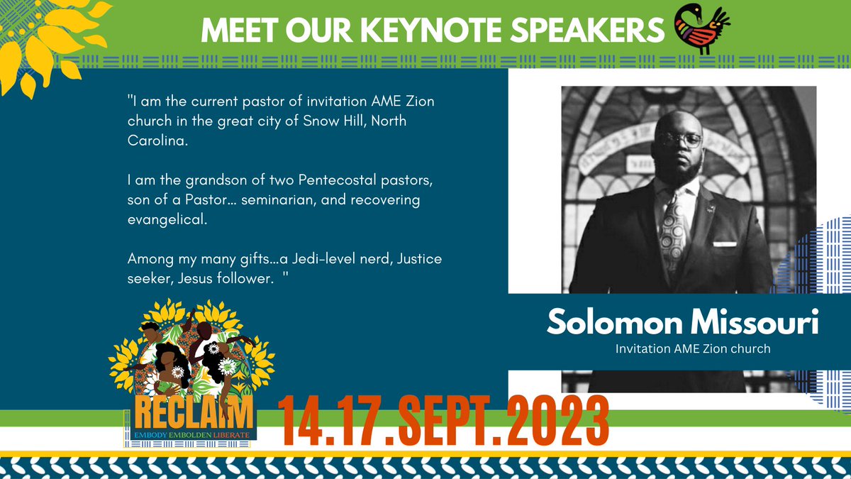 Meet Keynote speaker Pastor Solomon Missouri
We're excited receive the gifts of this Jedi level nerd, Justice Seeker, Jesus Follower.

Save your spot, Register here ow.ly/yTLW50NLzQH

Reclaim Sept 14-17 Early bird ends April 30
#Reclaim #AfricanDescentMinisitries #Advocacy