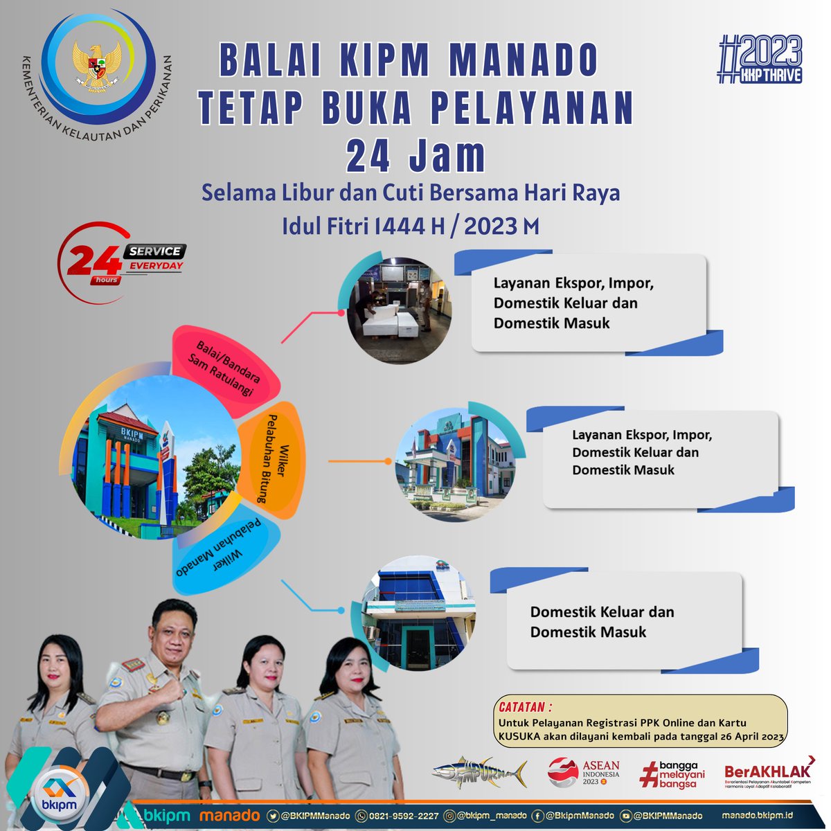 BPPMHKP_Manado's tweet photo. Hallo #SahabatBahari Pengguna Layanan Balai KIPM Manado,
Ada info penting nih, terkait Pemberiaan Layanan di Balai KIPM Manado di masa cuti bersama Hari Raya Idul Fitri 1444 H.

Infonya apa ? boleh disimak dalam infografis diatas ya ..😉

#KKPThrive #KKPGOID #BKIPMKKP 
@muhlin21 https://t.co/pacW8M7Qsh