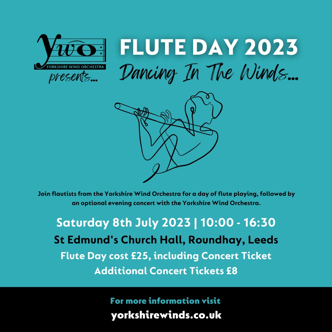 yorkshirewinds's tweet photo. *CALLING ALL FLAUTISTS*
We're excited to announce our 2023 #FluteDay. If you're grade 6+ &amp; fancy a fun day of music making, be sure to get involved! Full details and booking through our website here: https://t.co/RxMvahotvs https://t.co/5LF7VcpDSg