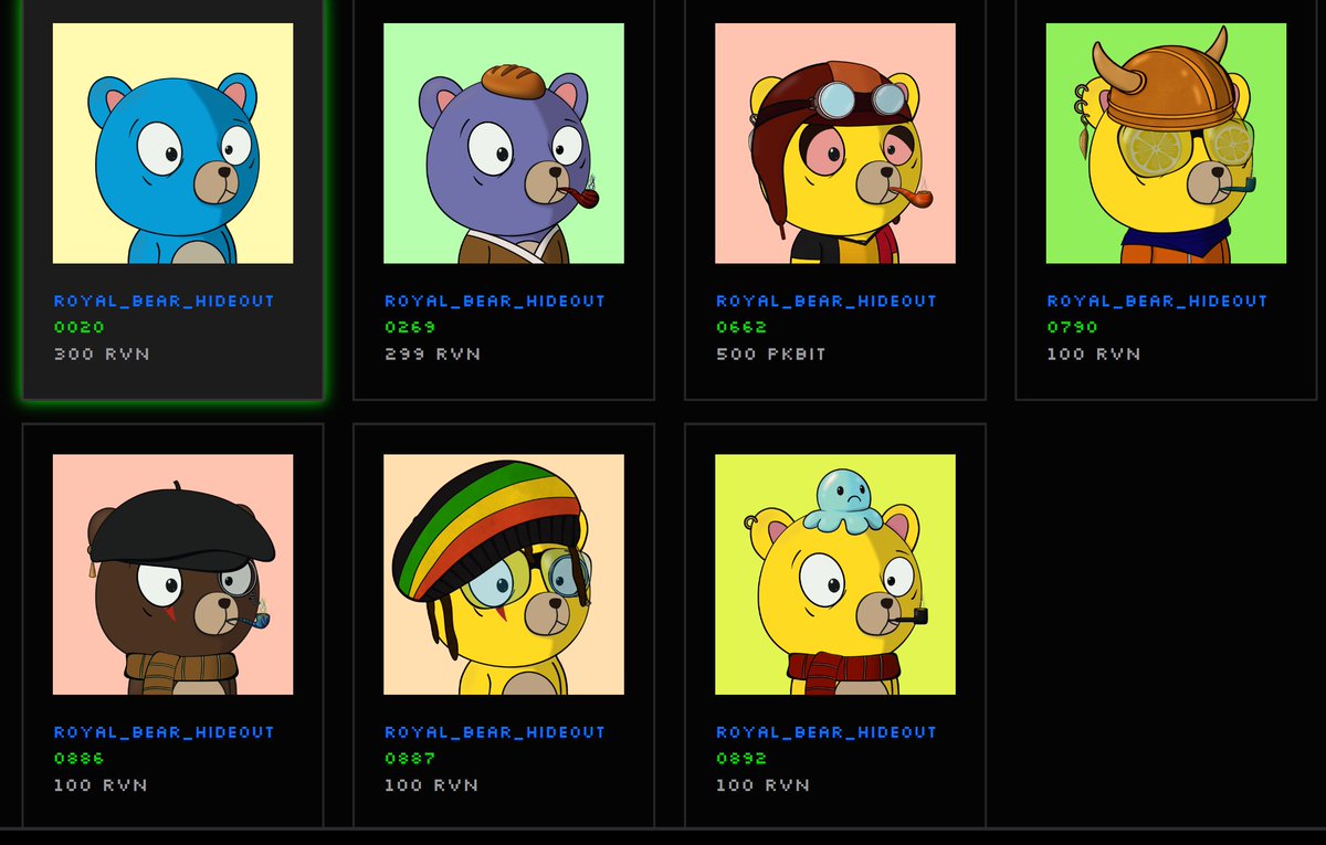 Happy 4/20!
We've got a few <a href="/Raven_Friends/">Raven_Friends 🅁🅅🄽</a> Royal Bears up for sale to celebrate! ✌️
Check 'em out over at <a href="/mellorimarket/">Mellori Market 🅁🅅🄽</a> 
mellori.io/collections/RO…
#ravencoin #RVN $RVN #Nftcommunity #