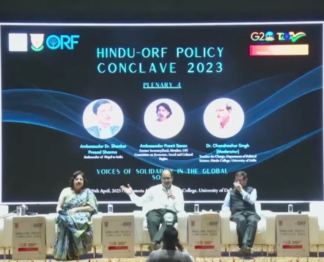 DrShankarSharma's tweet photo. Shared my views in a lively panel discussion on ‘Voices of Solidarity in the Global South’ at the Hindu-ORF Policy Conclave in Hindu College, Delhi University.

Other panelists were Prof. Chandrachur Singh and Amb. Preeti Saran. @T20org @g20org https://t.co/oZ0f4lz7Wj