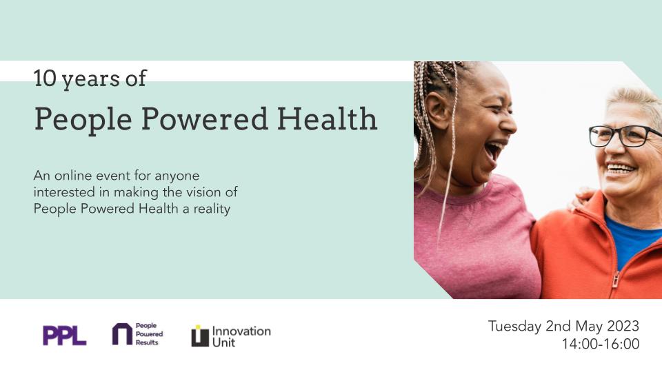 🚨Tickets live for an online People Powered Health event ⤵️

Join us, <a href="/ppresults/">Nesta People Powered Results</a> and <a href="/PPLthinks/">PPL</a> to explore what it takes to make the vision of #PeoplePoweredHealth a reality, and reflect on the last 10 years: eventsforce.net/nesta/frontend…

#SystemsChange #PersonCentred