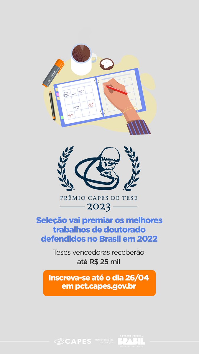 SIBI_UFRJ's tweet photo. Doutores que defenderam suas #teses no Brasil, no ano passado, têm até 26/4 para se inscrever no Prêmio CAPES de Tese. A seleção premia os melhores trabalhos apresentados em 2022.
https://t.co/GC4nlDGexp
#capes #premiodetese #ufrj https://t.co/MKCVaS1Gi9