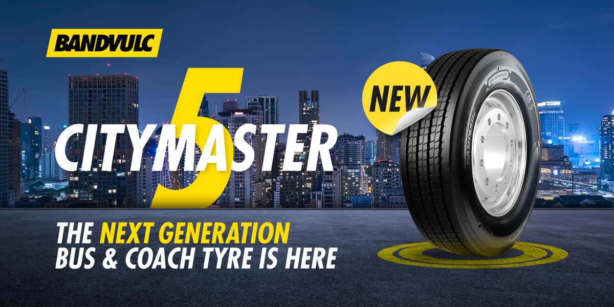 Bandvulc's tweet photo. Have you seen?! 
We've just launched our next generation Citymaster bus and coach tyre, the Citymaster 5 - Providing reliability and endurance at every stop. 

Read all about the CM5 here - https://t.co/z4UkQDEg6n https://t.co/IADkH0SZIM