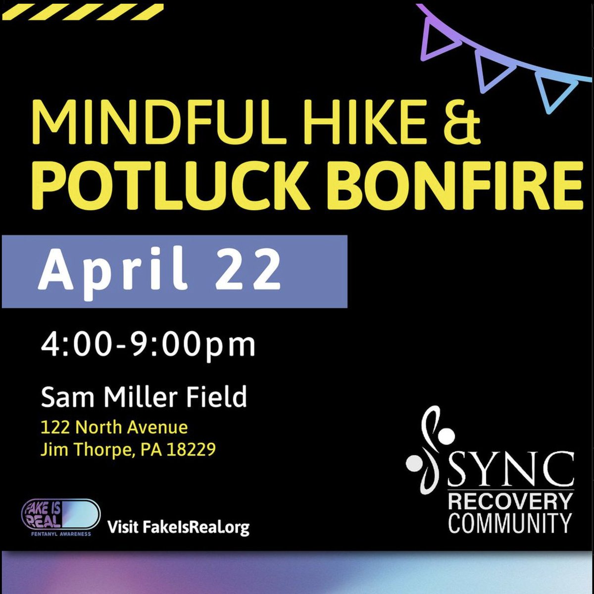 Join the <a href="/RecoverySync/">SyncRecovery</a> on Earth Day for a Mindful Hike and Potluck Bonfire!
.
.
.
#drugrecovery #addictionawareness #wedorecover #fentanylawareness #onepillcankill #lehighvalley #northamptoncountypa #fentanylpoisoning #FentanylDangersAreReal #fentanyladdiction #fentanylkills