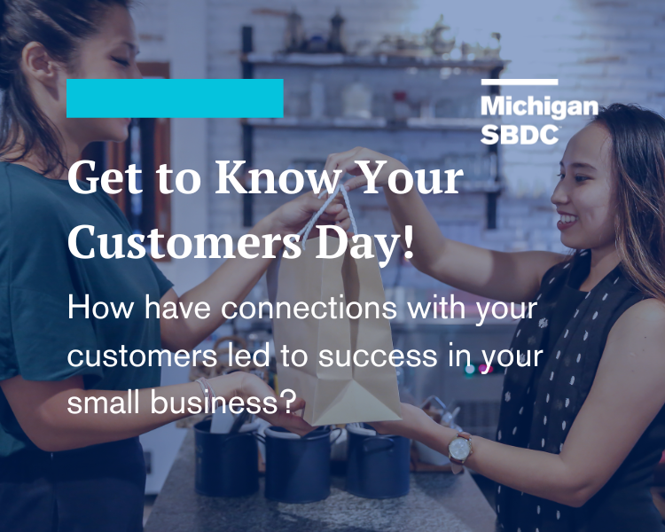 MichiganSBDC's tweet photo. The third Thursday of each quarter is reserved for National #GetToKnowYourCustomersDay. We want to know how connections with your customers help your small business succeed! π€
Tell us about your small business's customers in the comments! β¬οΈ
#MichiganSBDC #SmallBusinessSuccess https://t.co/RKnOsHtEnm