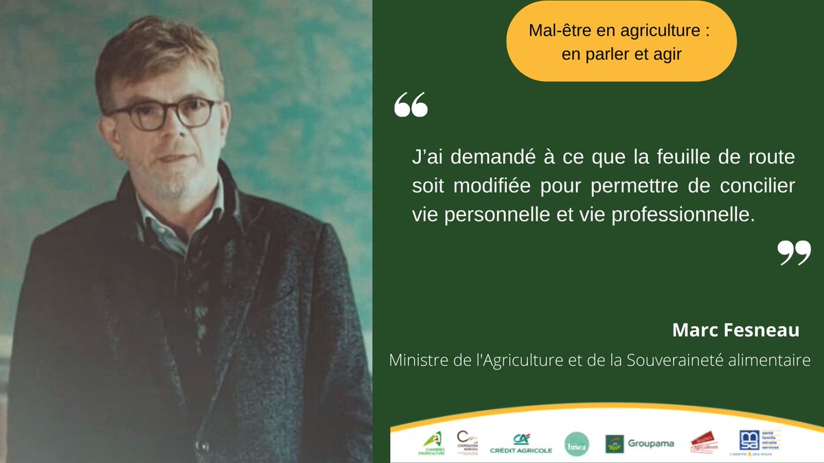 La MSA (@msa_actu) on Twitter photo 🎥 <a href="/MFesneau/">Marc Fesneau</a>, Ministre de l'Agriculture et de la Souveraineté alimentaire conclue à distance la journée "Mal-être agricole : en parler et agir" et rappelle que la prévention du mal-être nécessite une réponse au long cours. #MalEtreAgriAgissons 🎥 <a href="/MFesneau/">Marc Fesneau</a>, Ministre de l'Agriculture et de la Souveraineté alimentaire conclue à distance la journée "Mal-être agricole : en parler et agir" et rappelle que la prévention du mal-être nécessite une réponse au long cours. #MalEtreAgriAgissons