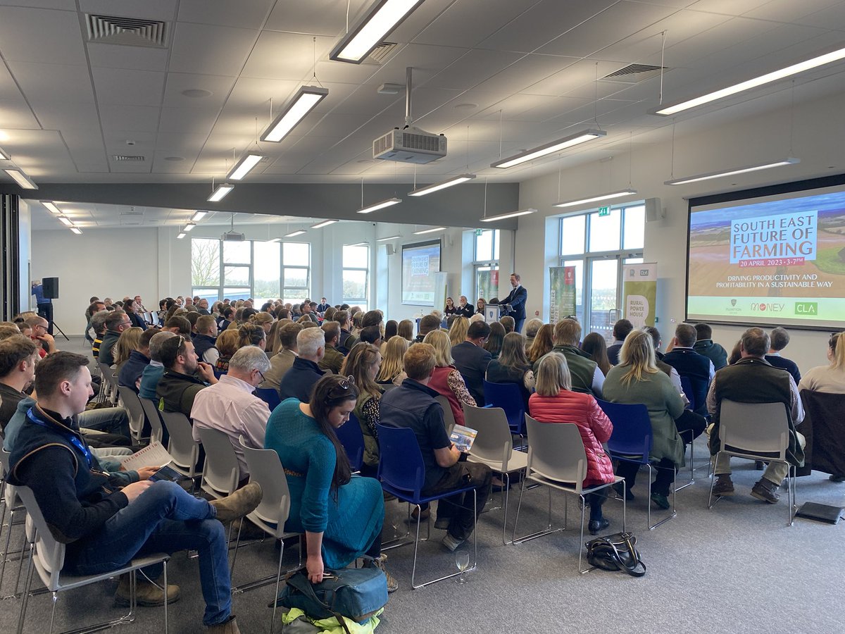 CLASouthEast's tweet photo. Great to see a full house for our Future of Farming conference with @PlumptonCollege and @VirginMoney. Itโs the first year of this event so weโre delighted to have such a big audience. Get ready for talks on tech, skills, food security & more #FutureFarming23 @CLAtweets #CLA https://t.co/3S4nIWtpgL