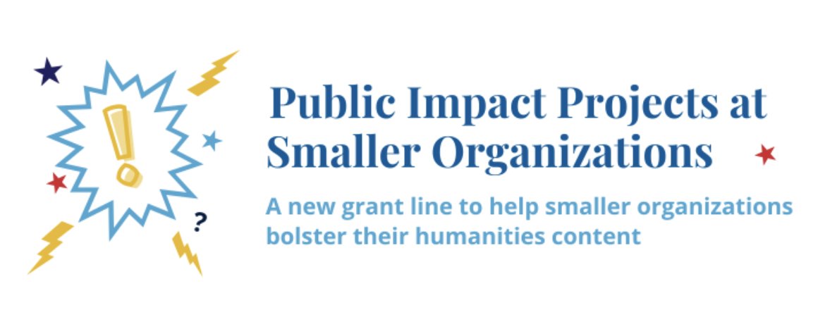 NEH Public Programs (@neh_pubprograms) on Twitter photo Thrilled to announce a NEW <a href="/NEH_PubPrograms/">NEH Public Programs</a> grant: Public Impact Projects at Small Organizations. Up to $25k to support extending your interpretive goals through new programs, training, and evaluation. See guidelines here: bit.ly/3MMSfwo Questions? publicpgms@neh.gov Thrilled to announce a NEW <a href="/NEH_PubPrograms/">NEH Public Programs</a> grant: Public Impact Projects at Small Organizations. Up to $25k to support extending your interpretive goals through new programs, training, and evaluation. See guidelines here: bit.ly/3MMSfwo Questions? publicpgms@neh.gov