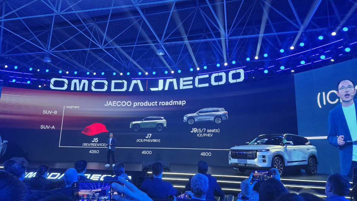 Autocosmos's tweet photo. Esta es la gama de @omodamexicooficial y Jaecoo en el corto plazo. Se adelanta una SUV por nombre J5 en Jaecoo. Así como dos SUVs la C3 y C7 para @omodamexico. Con estos modelos @ChireyMexico pretende obtener un 10% de market share a nivel global en el 2030. #omodaexperience https://t.co/Fq3SkOTJZT