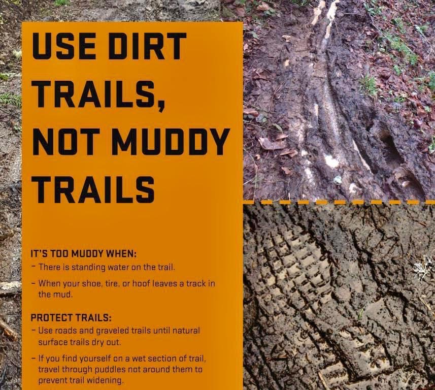 TurkeyMTN's tweet photo. The BEST way to protect our trails from damage is to only use trails when they are dry enough to not leave tracks. We update trail conditions on hourly after a rainstorm on our website so you can get back out there as soon as the trails are ready. https://t.co/iQSXjD8VO8