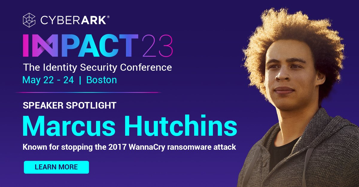 jenthorne's tweet photo. AI. Polymorphic malware. #IdentitySecurity innovation. Plus our featured guest speaker, Marcus Hutchins, the researcher who stopped the WannaCry cyberattack. The IMPACT23 agenda has it all! Register today for these must-see sessions #CYBRIMPACT. https://t.co/ktwlBVWeqL https://t.co/TNIucXniAV