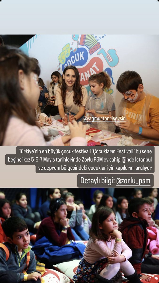 📸| “O maior festival infantil da Turquia, 'Çocukların Festivali', abre suas portas pela quinta vez este ano, nos dias 5, 6 e 7 de maio, apresentado por Zorlu PSM, para crianças em Istambul e na zona do terremoto.”

@/hellodergisi via Instagram Story  

#YağmurTanrısevsin