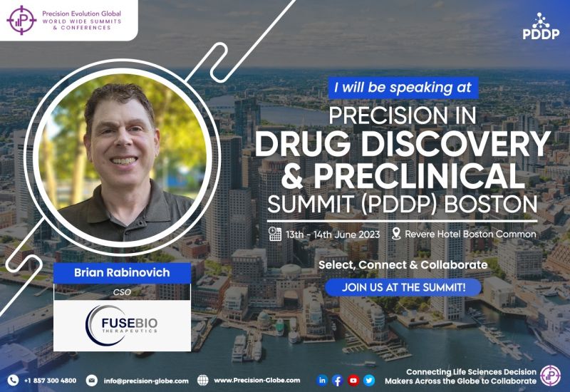 PrecisionEvolu1's tweet photo. Exciting news! Brian Rabinovich, Co-founder and Chief Scientific Officer at Fuse Biotherapeutics, will be joining us at the #PDDPSummit in #Boston. 

Contact info@Precision-Globe.com to find out more about this event that you can’t miss!
#DrugDiscovery #Preclinical #LifeSciences https://t.co/cN5kXhCPI2