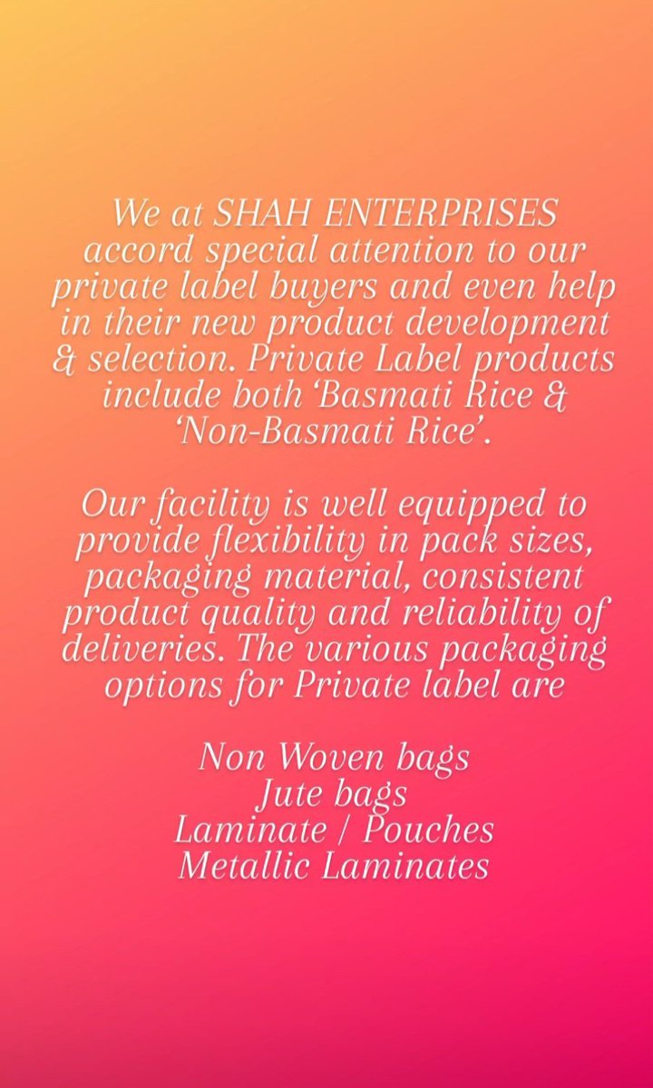Shah_Enterp_Fbd's tweet photo. We Can help you create your brand, reach out to us @ shahenterprisesfbd@gmail.com
#shahenterprisesfbd #basmatirice #ir64 #rice #parboiledrice #1121sella #kenya #freetown #tanzania #mali #bénin #togo #burkinafaso #uganda #senegal #privatelabel #whitelabel https://t.co/5IswtZlvAb