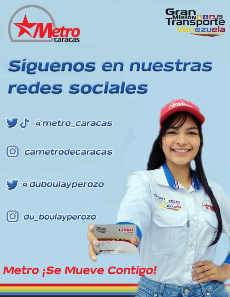 metro_caracas's tweet photo. #Síguenos 📲 En el @metro_caracas trabajamos cada día para ofrecer un mejor servicio, por eso te recomendamos seguirnos en nuestras redes sociales y mantenerte actualizado con la información oficial acerca del Sistema.

#ElMetroSeMueveContigo  🚇 https://t.co/xQYZddUVRl