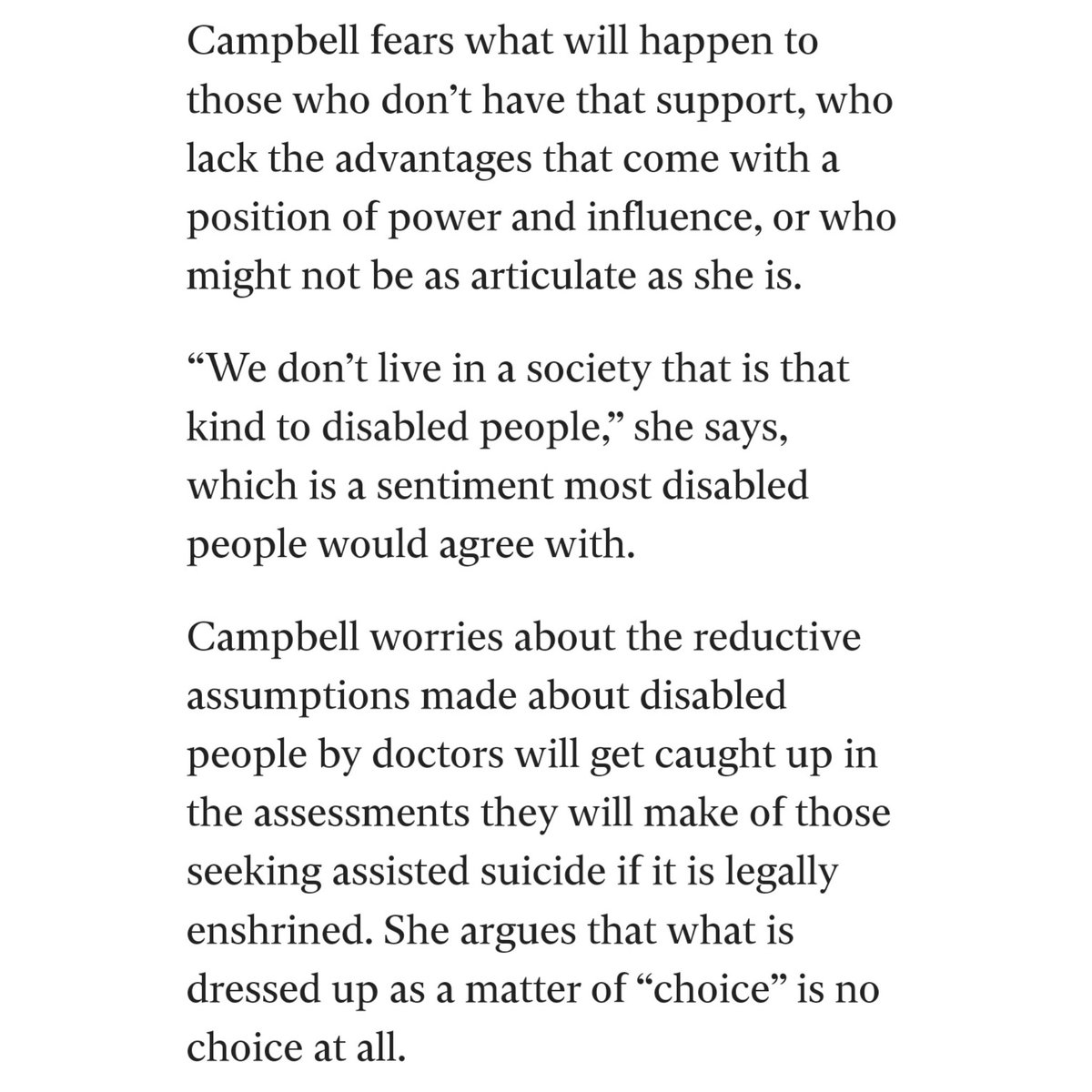 “ @notdeadyetuk campaigns against #assistedsuicide – @BnsJaneCampbell opposes the term 'assisted dying' because she says it seeks to soft-soap what having a doctor or someone else help someone end a life actually involves.” 🗞️Thought-provoking interview. independent.co.uk/news/long_read…