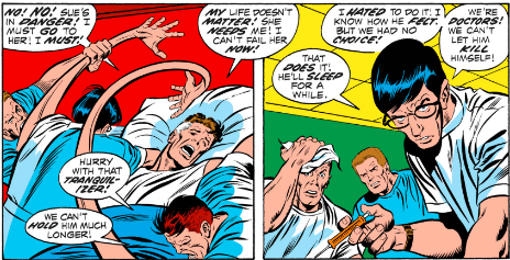 MarvelADay's tweet photo. #MarvelADay #FF125 Reed was hospitalized last issue and keeps flailing about trying to get away to save Sue! - VA https://t.co/gne7Jkelnm