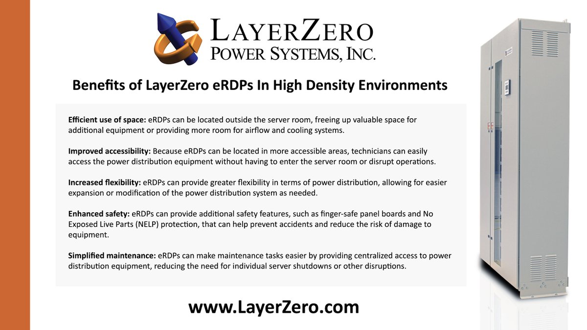LayerZero's tweet image. @LayerZero eRDPs offer flexible &amp;amp; safe power distribution for high density computing environments. With improved accessibility &amp;amp; simplified maintenance, they save space &amp;amp; provide enhanced safety features such SafePanel® distribution #LayerZero #HighDensityComputing #SafePanel