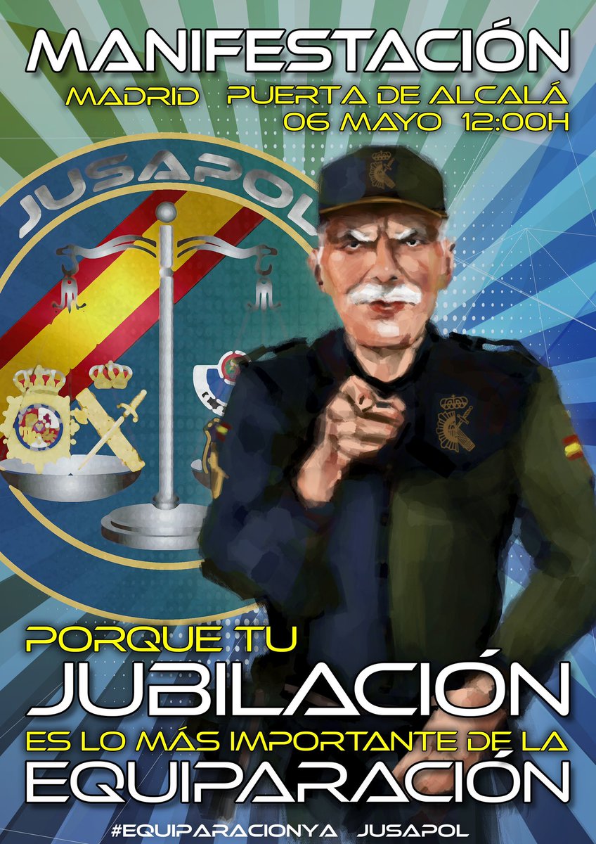 Miguel_Jusapol's tweet photo. Hay tantas cosas importantes… como la de luchar por tu futuro con una #JubilacionDignaYa y lograr la igualdad de condiciones que nuestros autonómicos.

No te quedes en 🏠, 💪ASISTE, DIFUNDE

Recuerda: 6 de mayo en Madrid. 12:00h Puerta de Alcalá convoca JUSAPOL.
#EquiparacionYa https://t.co/fnVUBKubSe