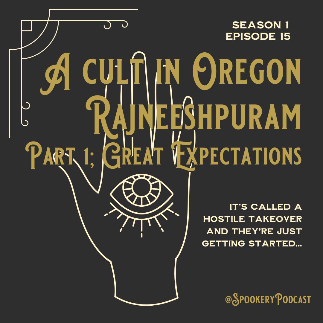 SpookeryPodcast's tweet photo. Hold onto your butts, Spookery fans! Episode #15 is OUT! Lady takes us on a journey to Oregon to explore the cult of Rajneeshpuram. From its founding to its rise to power, this episode is a wild ride. Pack a lunch, we're going to Oregon! #Spookery #cults https://t.co/UROgi4Z3B4