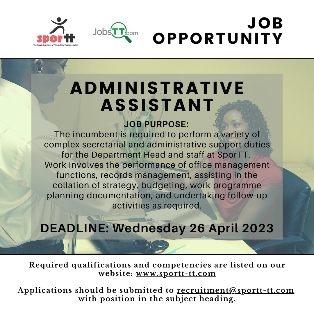 sporttco's tweet photo. SporTT wants you!
Vacancies:
-Administrative Assistant
-Quantity Surveyor
-Officer – Sport Development
For more details on how to apply, head to our website:
( https://t.co/DnKqAn6LbT ) https://t.co/qvjbKEANiQ
