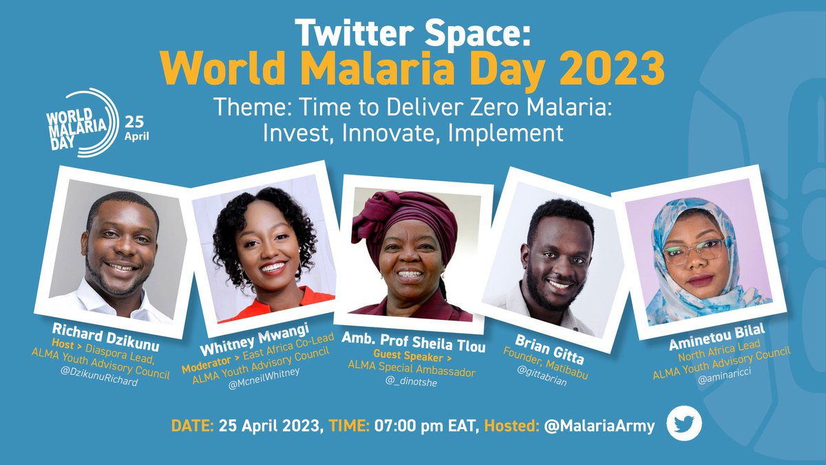 RT @MalariaArmy 

SAVE THE DATE❗️

5 days left to World Malaria Day 2023 🚫🦟
Join us as we unpack the need to deliver bold investments in malaria control and elimination to accelerate progress.

🔔Set a reminder⬇️

twitter.com/i/spaces/1gqxv…