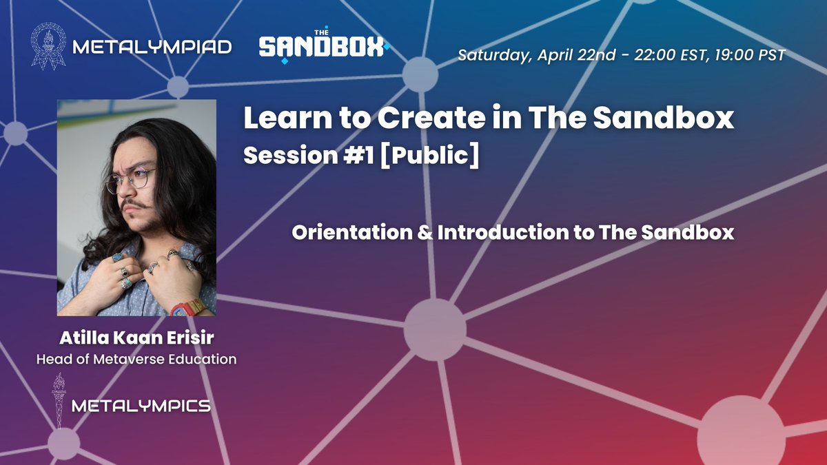 Metalympiad's tweet photo. Our 1st session of "Learn to Create in @TheSandboxGame" will be held on this weekend!

This live session is open to public on our Discord: https://t.co/dn7NxalaBy🤩 

And just with 50 USD, you'll get an access to so much more🔥

Join now. Meet the like-minded students!🙌 https://t.co/bPIshNyGa6