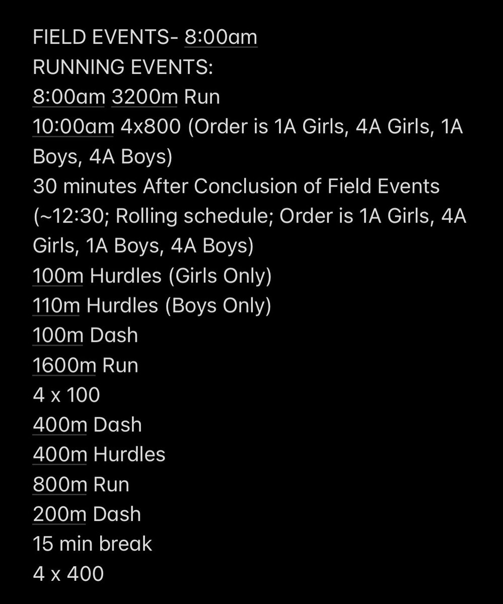 track_pchs's tweet photo. Come out and support #RAIDERTRACKNATION in the 4A District 5 Championships 🏆 at George Jenkins on Saturday, April 22! @athletics_pchs @PlantObserver @PLCOSports @PlantCityHS
Meet schedule is below: https://t.co/foYWxSvCqk