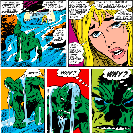 MarvelADay's tweet photo. #MarvelADay #FF125 See, I told you that Sue would be fine! Safely ensconced in her air bubble, she ponders the very question we're all asking about the monster's motivations. Why, indeed. - VA https://t.co/9YBpmW9XE4