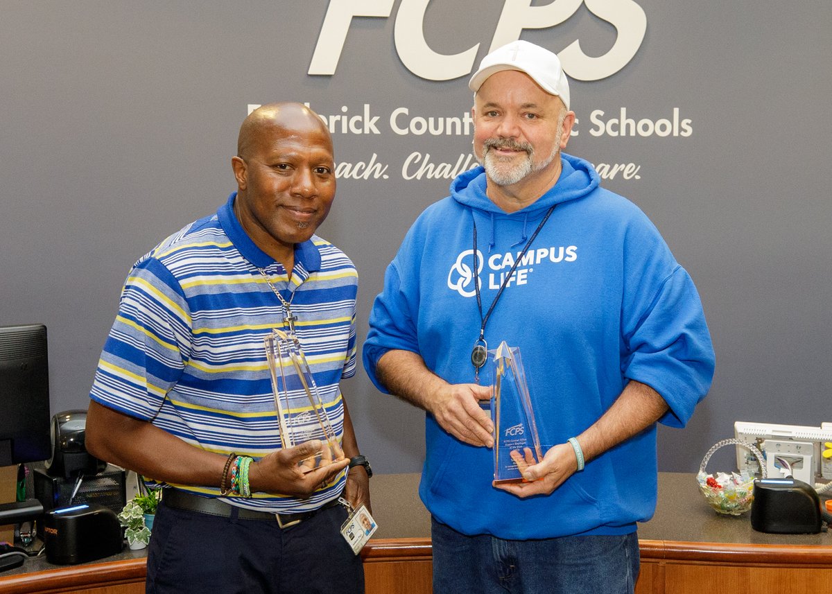 FCPSMaryland's tweet photo. Electrician Todd Imes and custodian Anthony Platt were named the 2023 FCPS Support Employees of the Year at last night’s Board of Education of Frederick County meeting! 👏👏👏

Check out our news release for more details: https://t.co/XZ072J6Mza https://t.co/FX6IaHqeKh