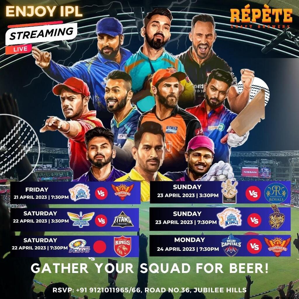 Repete_Brewery's tweet photo. Make your cheer louder at the IPL Live screening along with lip-smacking food and drinks Repete Brewery is here with its fantastic IPL Zone.

Catch IPL Screening, live, on large screen!

RSVP- +91 91210 11965/66

#IPL #IPLatRepete #IPLscreening #iplhyder… https://t.co/IdtN9vG5xZ https://t.co/h0xyFEQ1X9