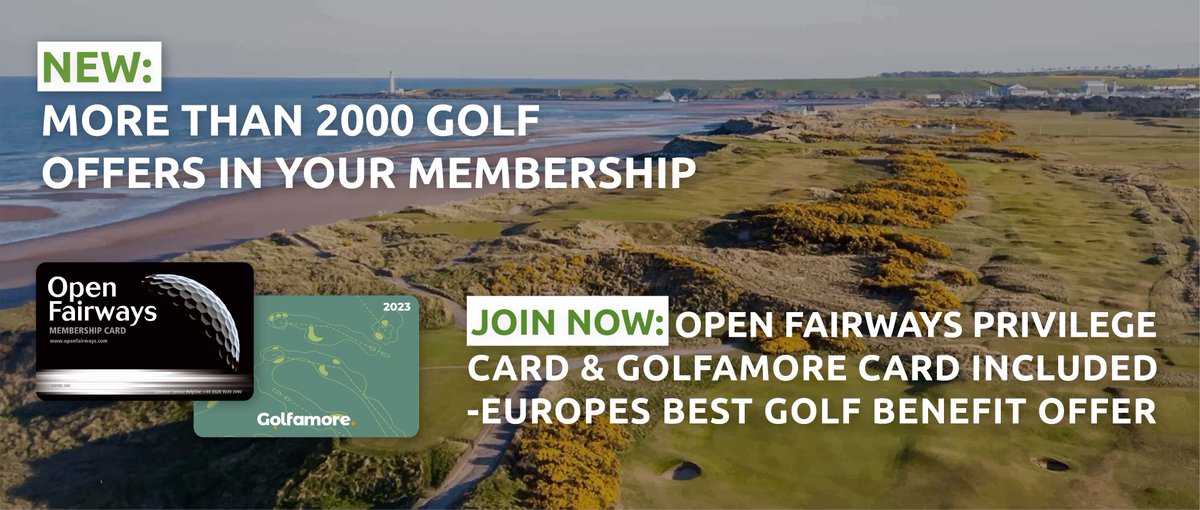 Golfamore + Open Fairways = 2000 great golf offers for you! Since March 2023 Open Fairways is part of Golfamore Group and this means great golfing news for you. Golfamore Card is Europe's leading benefit card for golfer and it is now included in your Open Fairways membership.