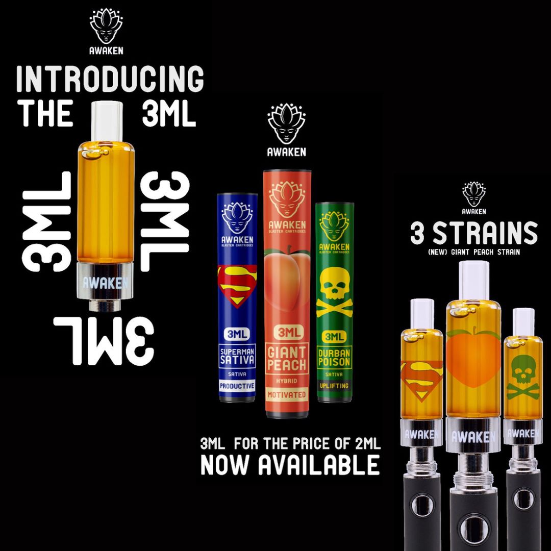 TheKushaderCo's tweet photo. What better way to bring in 🍃420🍃 than with the Awaken 3ml Blaster Carts. Filled with the finest 96.5% distillate and enhanced with the tastiest terpenes, a more incredible vape has never been vaped.

✨Say Hello To✨
Giant Peach
Durban Poison
Superman Sativa

#Cannabis #Four20 https://t.co/5nZxS7DKRO