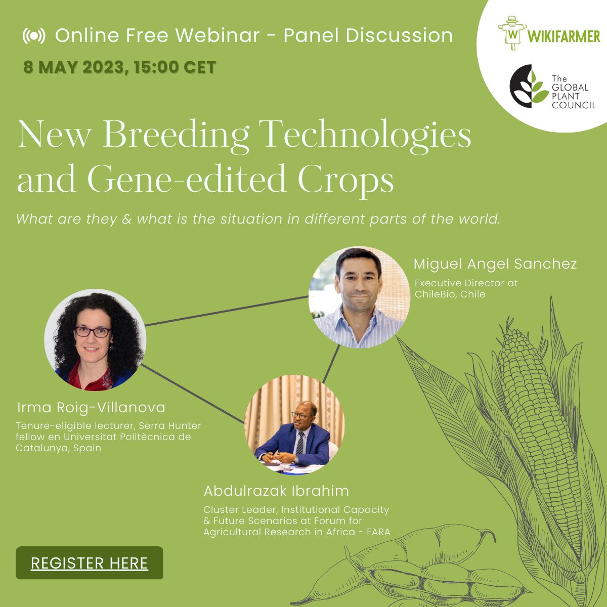 GlobalPlantGPC's tweet photo. Once again, we have  joined with @Wikifarmer_com, for an online free webinar address to farmers and scientists, discussing "New Breeding Technologies and Gene-edited Crops".

🗓️When? May 8th, 15:00 CEST 

📷Register here!  https://t.co/Mo3KvSPu98

Don't miss it!! https://t.co/RpjfVov6ND