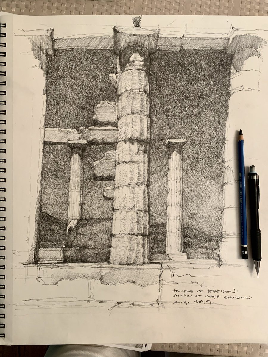 From the sketchbook and from one of my favorite places on the planet. Columns at the Temple of Poseidon. #Sounion #Athens #Greece. From a field sketch. August 2019. 

#architecture #classicism #antiquity #sketchbook  #architecturalsketches #architecturalaketchbook #doric…