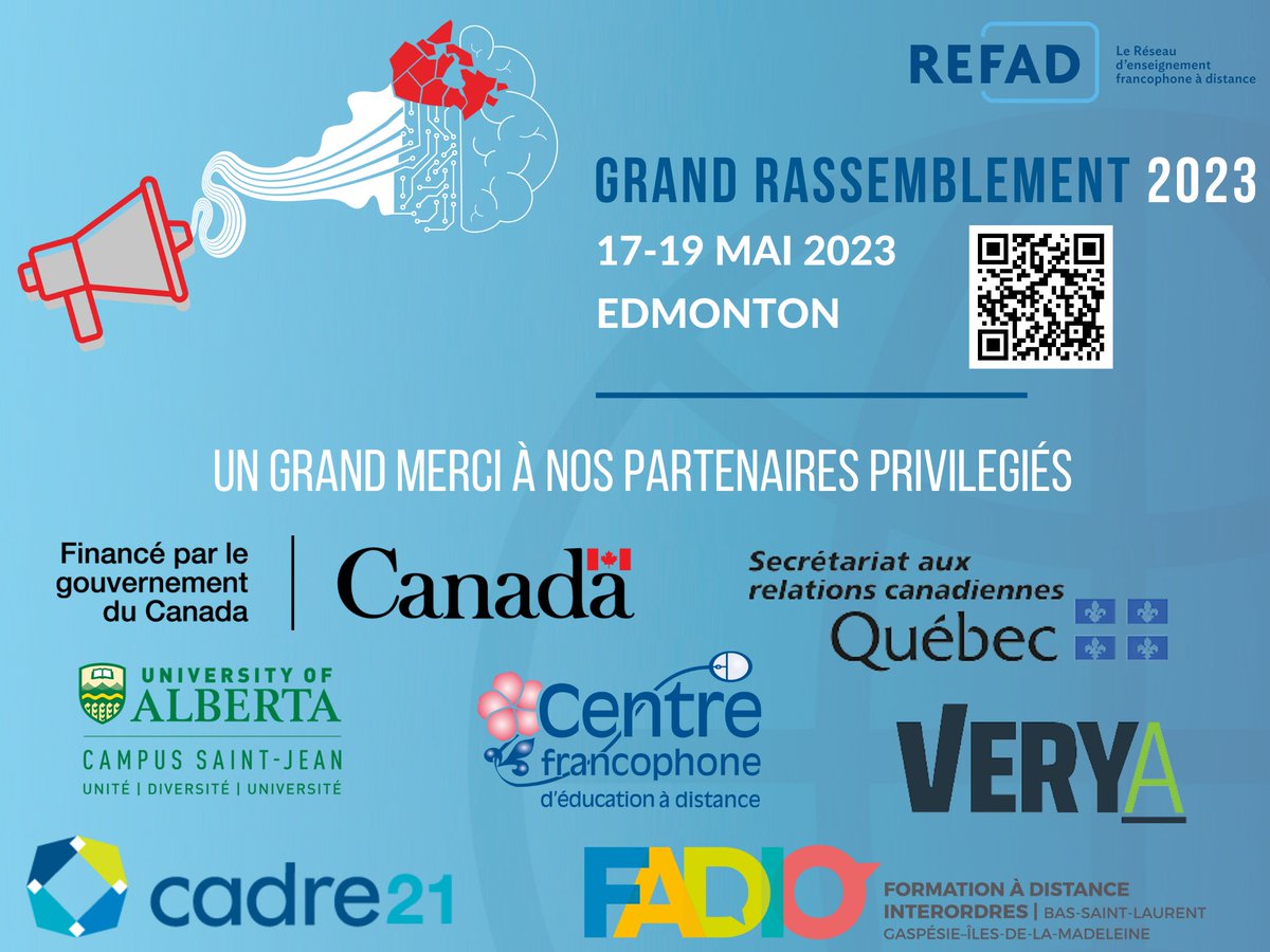 Le REFAD est ravi de présenter les partenaires d’événement pour le Grand rassemblement 2023.
<a href="/fadio_bslgim/">FADIO</a>
@UAlberta_CSJ
<a href="/LeCADRE21/">CADRE21</a>
<a href="/veryainc/">VERYA Inc.</a> 
<a href="/Cfed_education/">CFED</a> 
<a href="/Patrimoinecdn/">Patrimoine canadien</a>
Le secrétariat aux relations canadiennes Québec
INSCRIPTION: rassemblement23.refad.ca