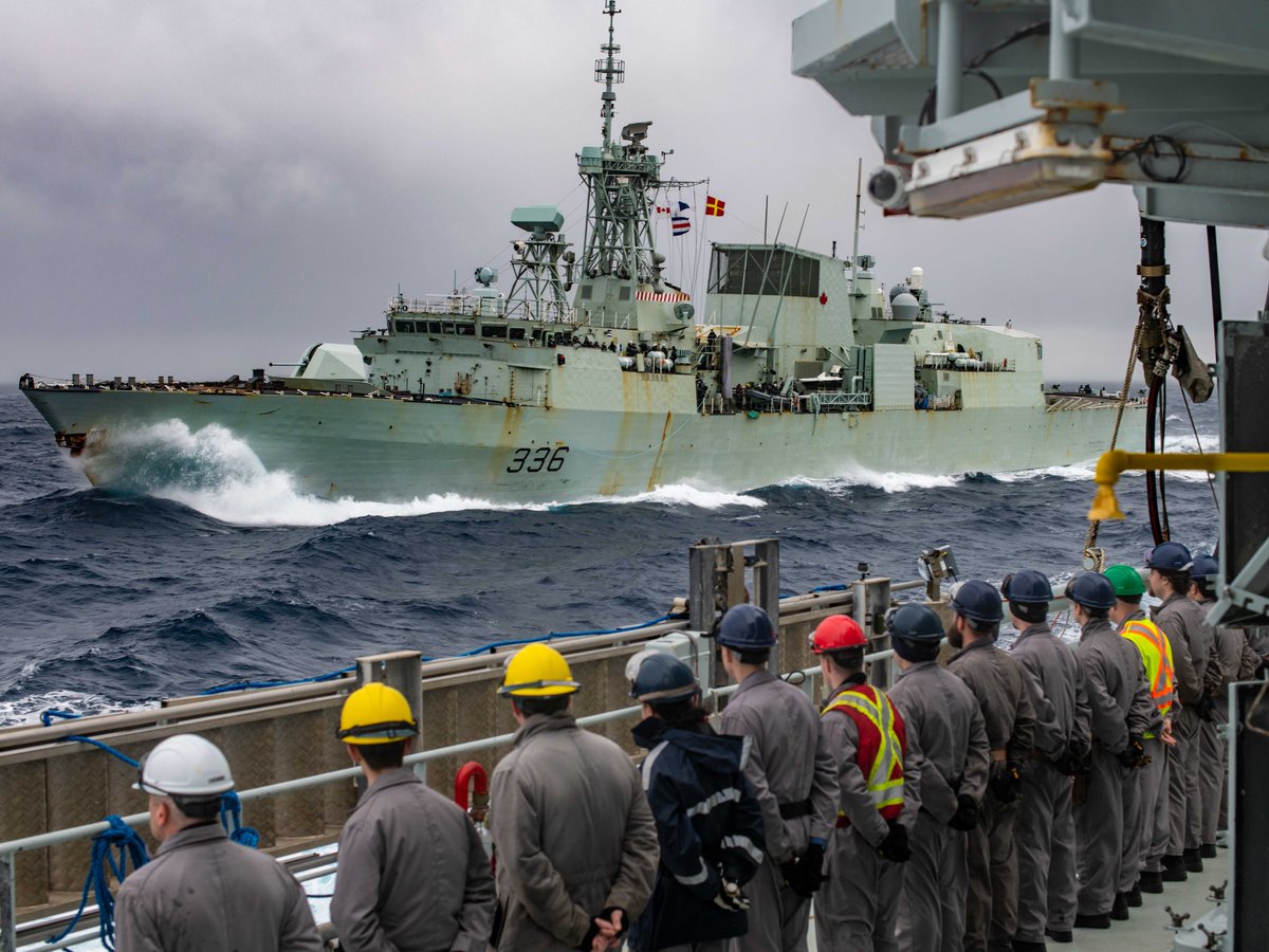 CJOC_COIC's tweet image. Members of Naval Replenishment Unit ASTERIX perform a Replenishment at Sea with #HMCSMontréal during #OpPROJECTION INDO - PACIFIC in the Atlantic Ocean. #OperationalReadiness

Photo: S1 Taylor Congdon, Canadian Armed Forces Photo