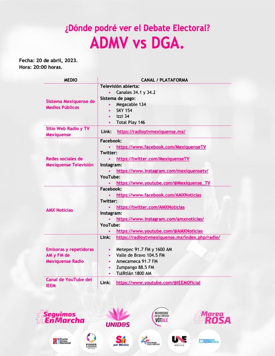 EugeniaLaraG1's tweet image. Dónde puedes ver el debate por la gubernatura del Estado de México!!! 

#DebateEdoMex
#TodosAVerElDebate
#CiudadanosInformados