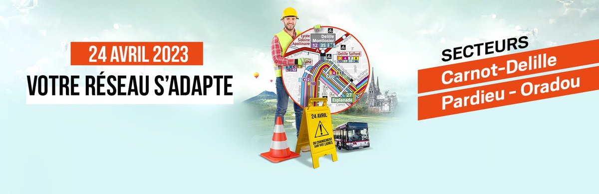 TramA_T2C's tweet photo. Rappel : en raison de travaux à partir du lundi 24 avril 2023, les lignes des secteurs Carnot-Delille et Pardieu-Oradou seront modifiées. 
Plus d'info https://t.co/dnDTgOAOM5 https://t.co/BGClR0qtYT
