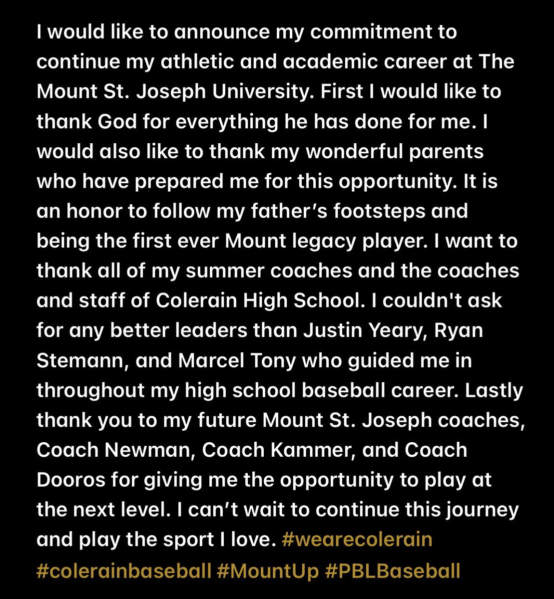 Committed!! Thank you for everyone who has helped me along the way!
<a href="/CRainBaseball/">Colerain Baseball</a> <a href="/PBLBaseballNow/">PBLBaseball</a> <a href="/MSJ_Baseball/">MSJ Baseball</a>