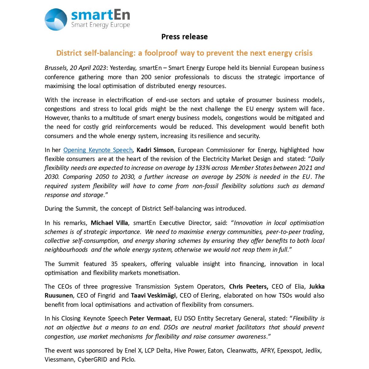 smartEnEU's tweet image. And just like that, the #SmartEnergySummit2023 is in the books!

A big thank you to our sponsors &amp;amp; partners and to all the participants for their important contribution!

Our Press Release🔗 bit.ly/3ovO65Z

@EnelXGlobal @LCP_Delta @hive_power @eatoncorp @AFRY_global