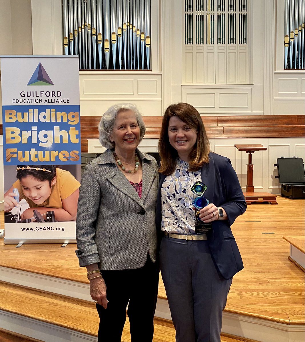 ChrisWilsonGSO's tweet photo. Incredibly proud of my wife &amp; community leader, Cecelia Thompson for her ongoing efforts to support the lives of others! Congratulations on being awarded the @GuilEducation Margaret Arbuckle Award for your leadership with the @GCSchoolsNC bond campaigns! #EDSummit2023 https://t.co/GjmVKsXrG5