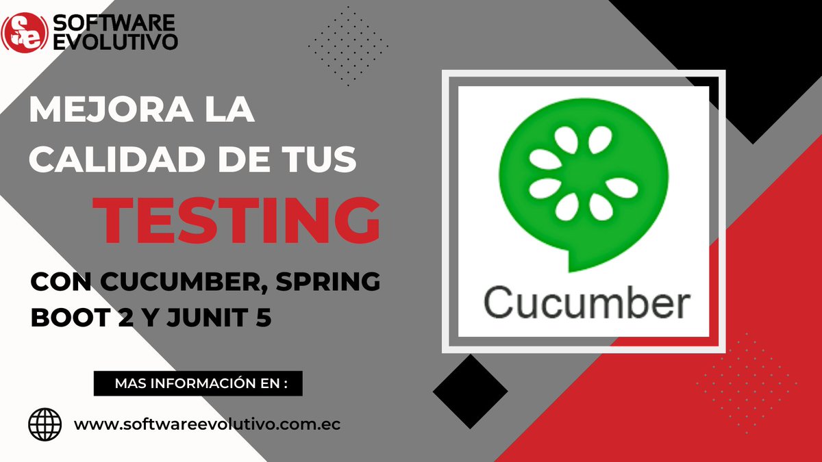 swevolutivo's tweet image. 🥒💻Mejora la calidad de tus pruebas de aceptación con #Cucumber, #SpringBoot2 y #JUnit5 Automatiza tus pruebas y evita bugs en tus proyectos de desarrollo de #Software. ¡Mejora la eficacia de tus pruebas y de tus proyectos!
Lee nuestro articulo en :
ow.ly/YVSu50NMq6N